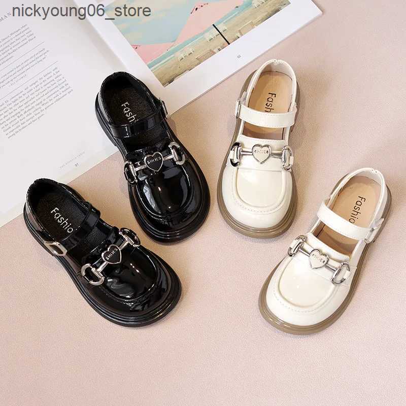 Boots Girl Leather Shoes Mary Jane Spring Autumn Glossy Kids Black School Performance Shoes Fashion Children Princess Shoes Thick Sole L240910
