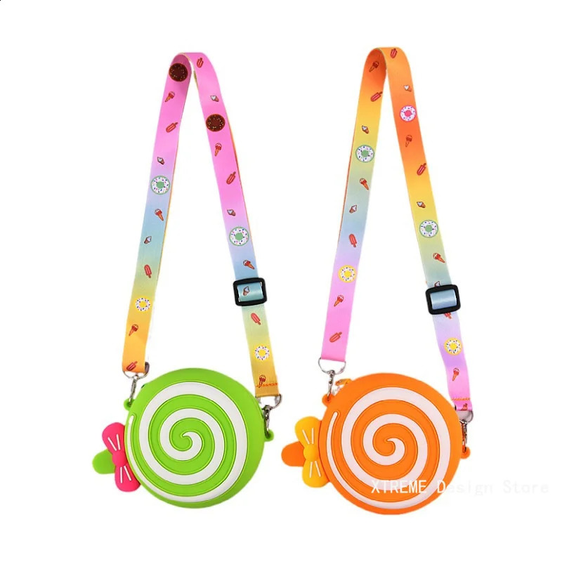 Silicone round candy childrens cross bag cute girl lollipop shoulder messenger adjustable strap coin wallet 241008