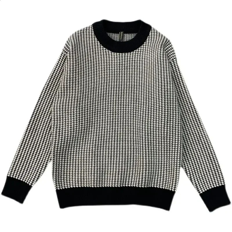 Man Clothes Round Collar Plaid Knitted Sweaters for Men Pullovers Crewneck Black Spring Autumn Elegant Sheap A S 240930