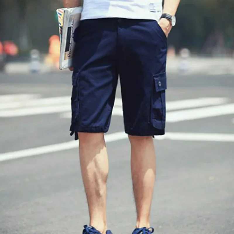 Bermuda mens shorts solid mens cargo shorts button khaki vintage cotton Harajuku loose pockets jogging free deliveryW240713