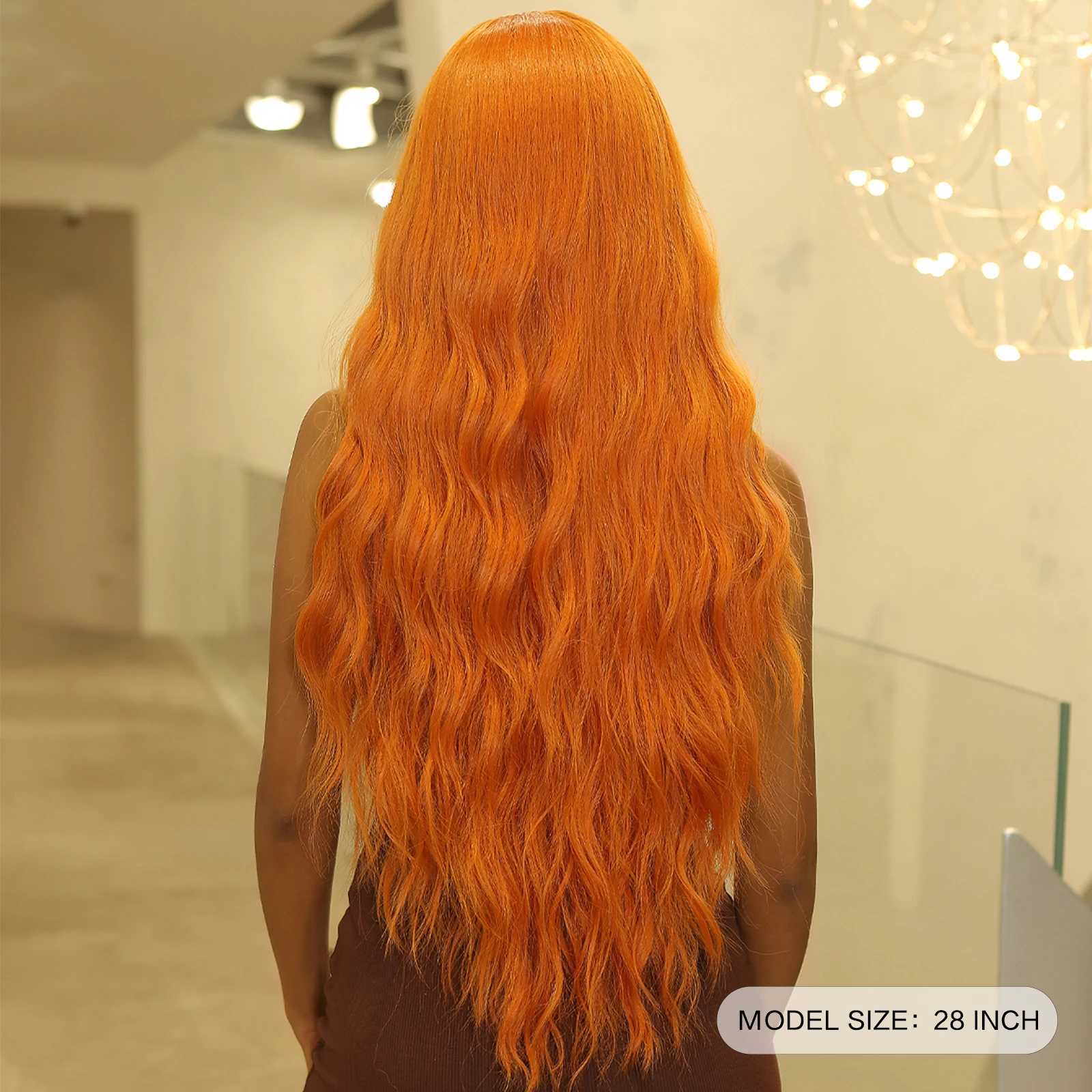 Long Curly Ginger Orange Synthetic Wigs with Long Bangs Deep Wave Wig for Black Women Cosplay Party Natural Hair Heat ResisitantXJ241008