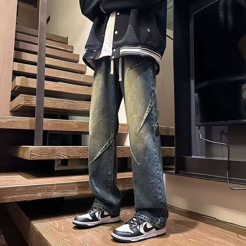 Hong Kong Trendy Men's Summer New 2024 Personalized Jeans Hip Hop Ins Trendy High Street Trendy Handsome Casual Pants Ba0