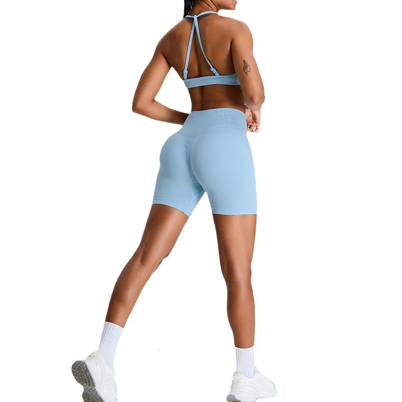 New Peach Yoga Shorts Seamless Sexy Back Sports for Women's Spicy Running Fitness Clothing Set