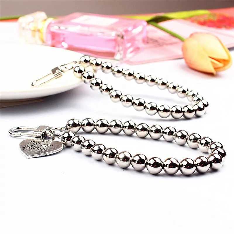 Heart Keychain Women Trinket For Womens Gift Handbags Silver Color Beads Keyring Key Ring For Jewelry Making AccessoriesX241008
