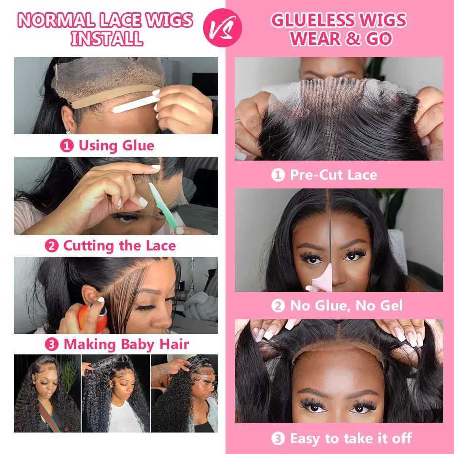 Easy Go Glueless Wig 5x5 Deep Wave Lace Closure Wigs Human Hair Pre Plucked Pre Cut 180% Density 6x4 Glueless Wigs For WomenXJ241008