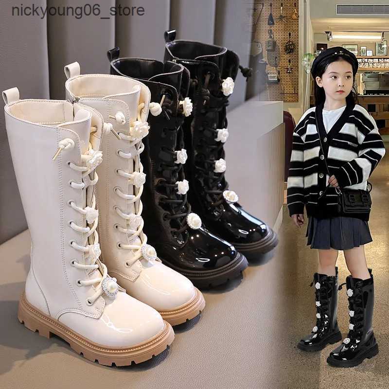 Boots Spring and Autumn New 2024 Versatile Breatheable Sweet Girls Casual High Boots Elegant Princess Boots Drop Shipping Fashion Kids L240910