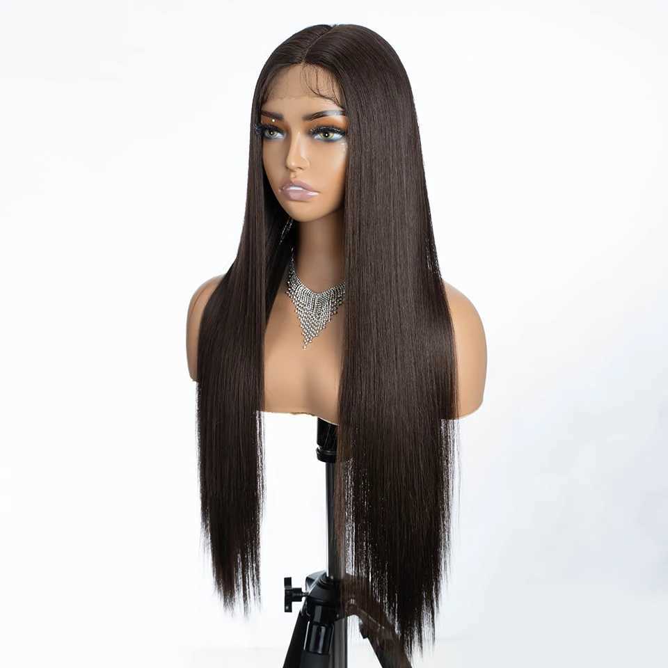 Synthetic Lace Front Wig For Black Women 30 inches Long Straight Middle Part Wig High Temperature Ombre Brown Cosplay WigsXJ241008