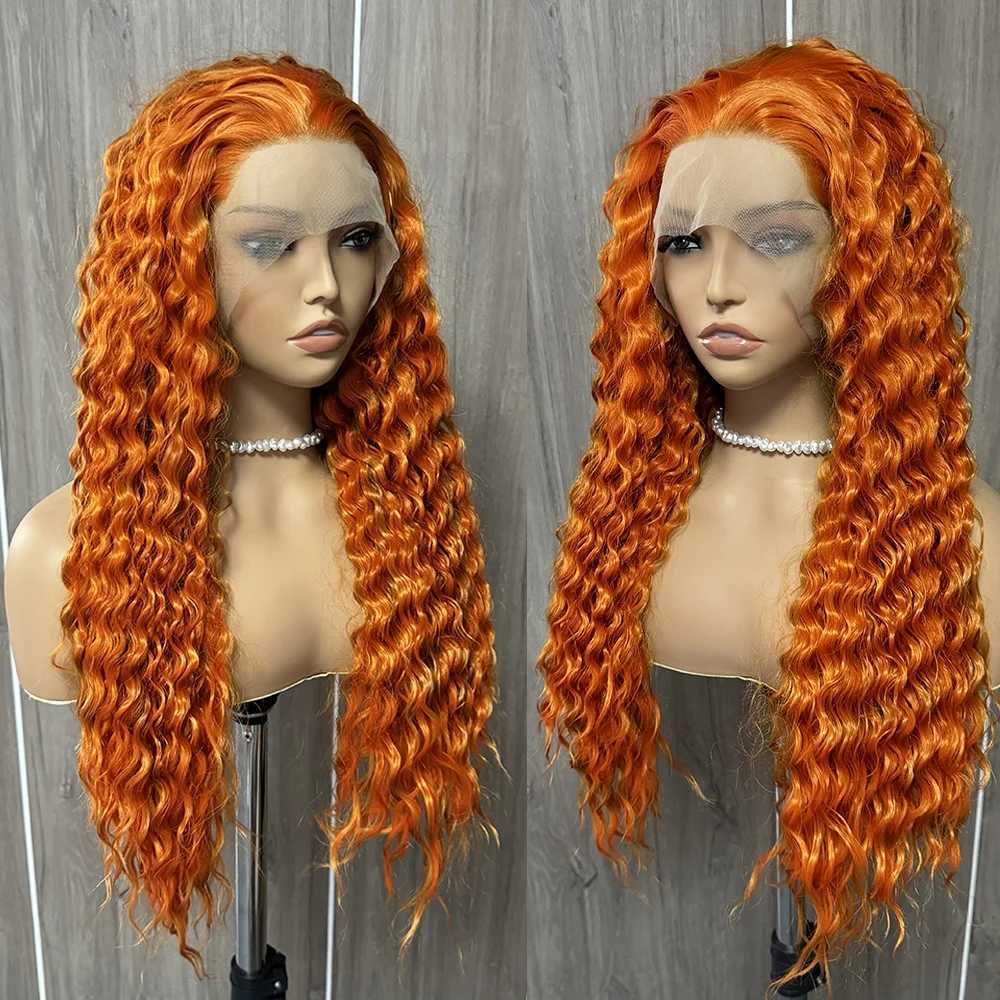 Orange Wig Deep Curly Synthetic Lace Front Wig Glueless Ginger Orange Hair Natural Hairline Wig for Women Heat Resistant CosplayXJ241008