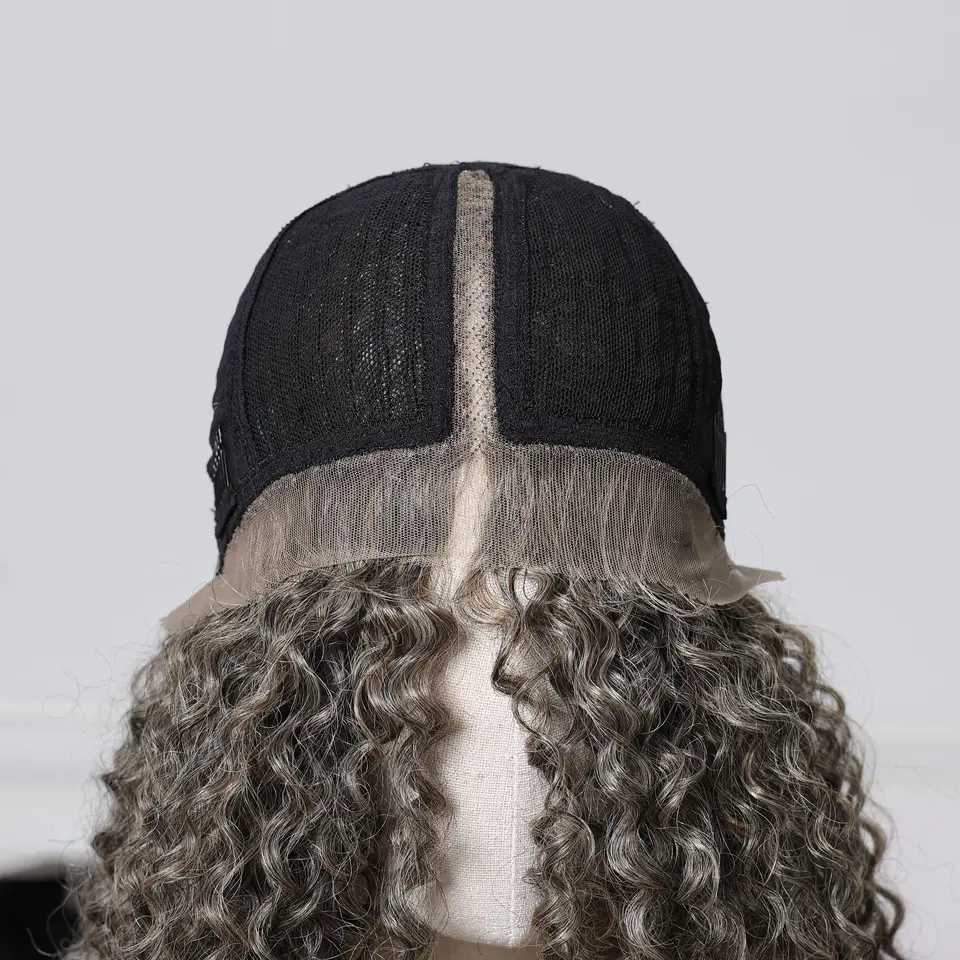 Long Kinky Curly Afro Lace Frontal Synthetic Wigs Gray Blonde Platinum Wigs Deep Curl Wigs for Black Women Brazilian T Part LaceXJ241008