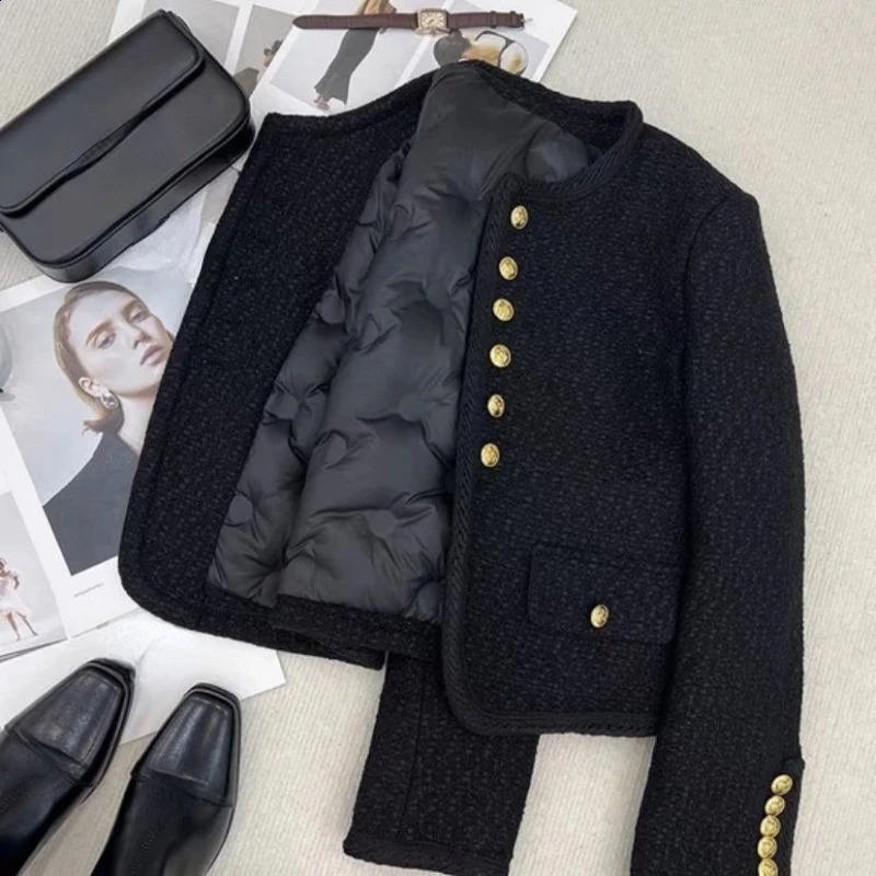 2024 Women Clothing Temperament Jackets O-neck Long Sleeve Tweed Jacket Crop Tops Ropa Mujer Fashion Vintage Thicked Korean Coat 241008