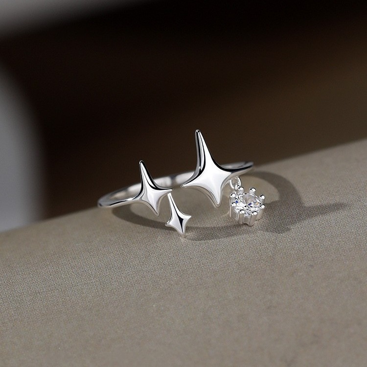 four pointed star for women, 2024 new trendy irregular tassel index finger ring