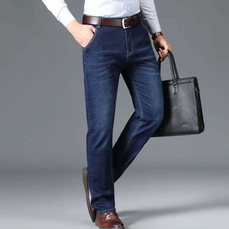 Mens Business Denim Jeans Newcomer Fashion Regular Slimming Straight Stretch Mens Brand Jeans Plus SizeW240715