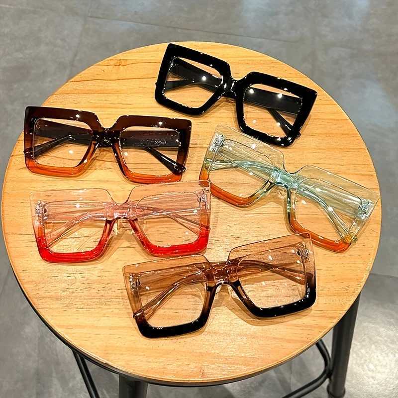 Large Square Frame Clear Lens Glasses Color Block Fashion Decorative Glasses Computer Spectacles For Women MenX241008