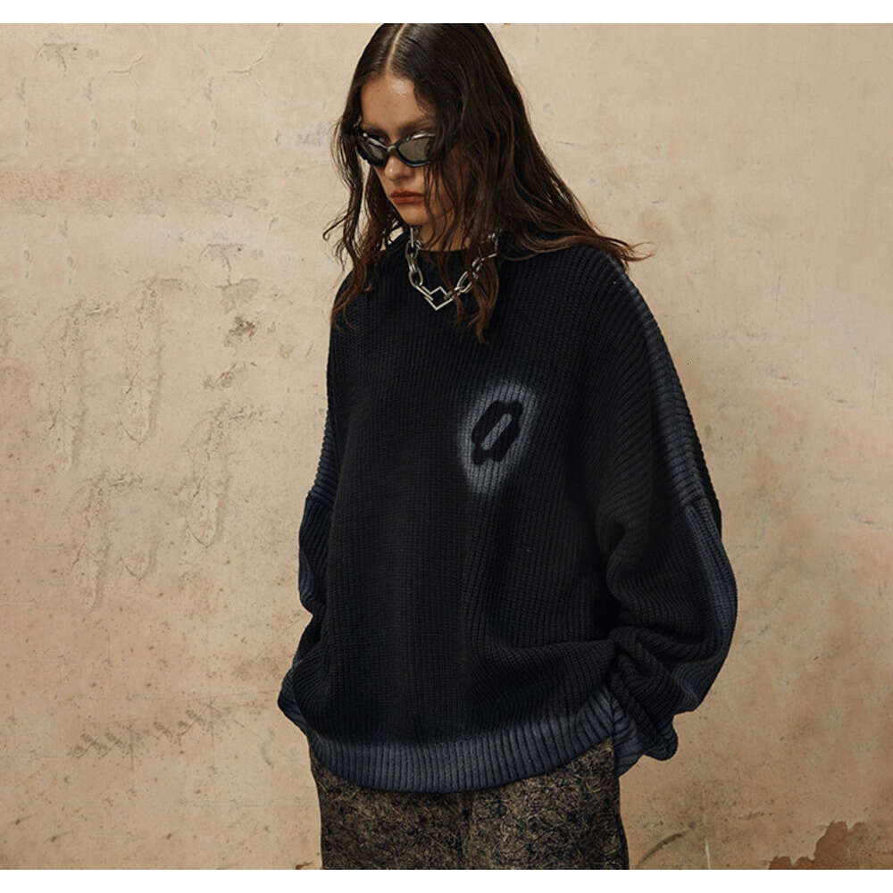 #OVDY Autumn/Winter New Product Small Round Neck Sweater Hand-painted Off Shoulder Pullover Dopamine Knitwear