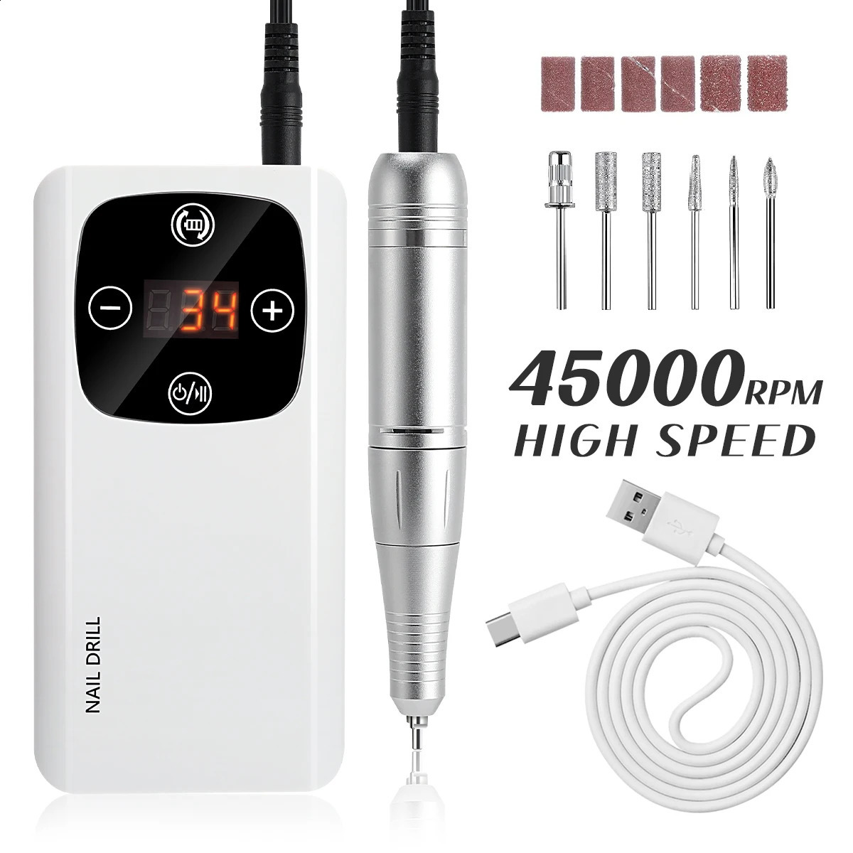 2-in-1 Portable 45000RPM Nail Drill Machine Rechargeable for Manicure Professional Nail Lathe With UV LED Lamp Nail Equipment 240927