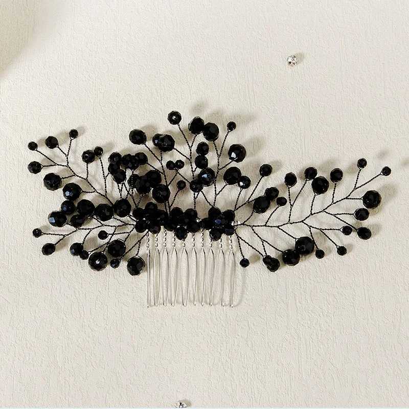 Simple Black Crystal Female Hair Comb Bridal Hair Accessories Wedding Hair Jewelry Bridal Hair Decoration W241007