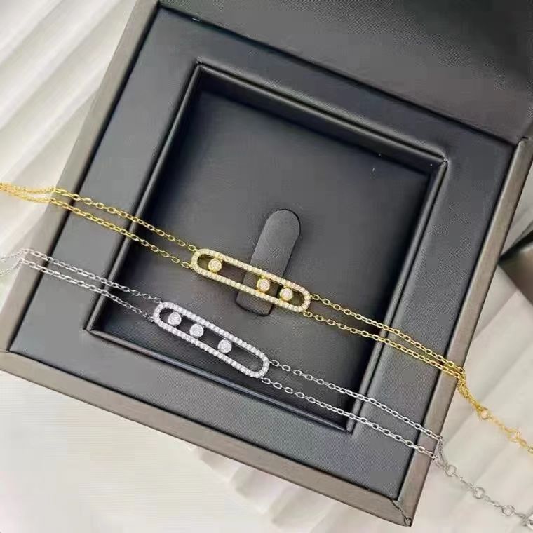 2024 new high-version three-diamond sliding double-layer bracelet Fashion personality hollow-out smart full diamond hand jewelry