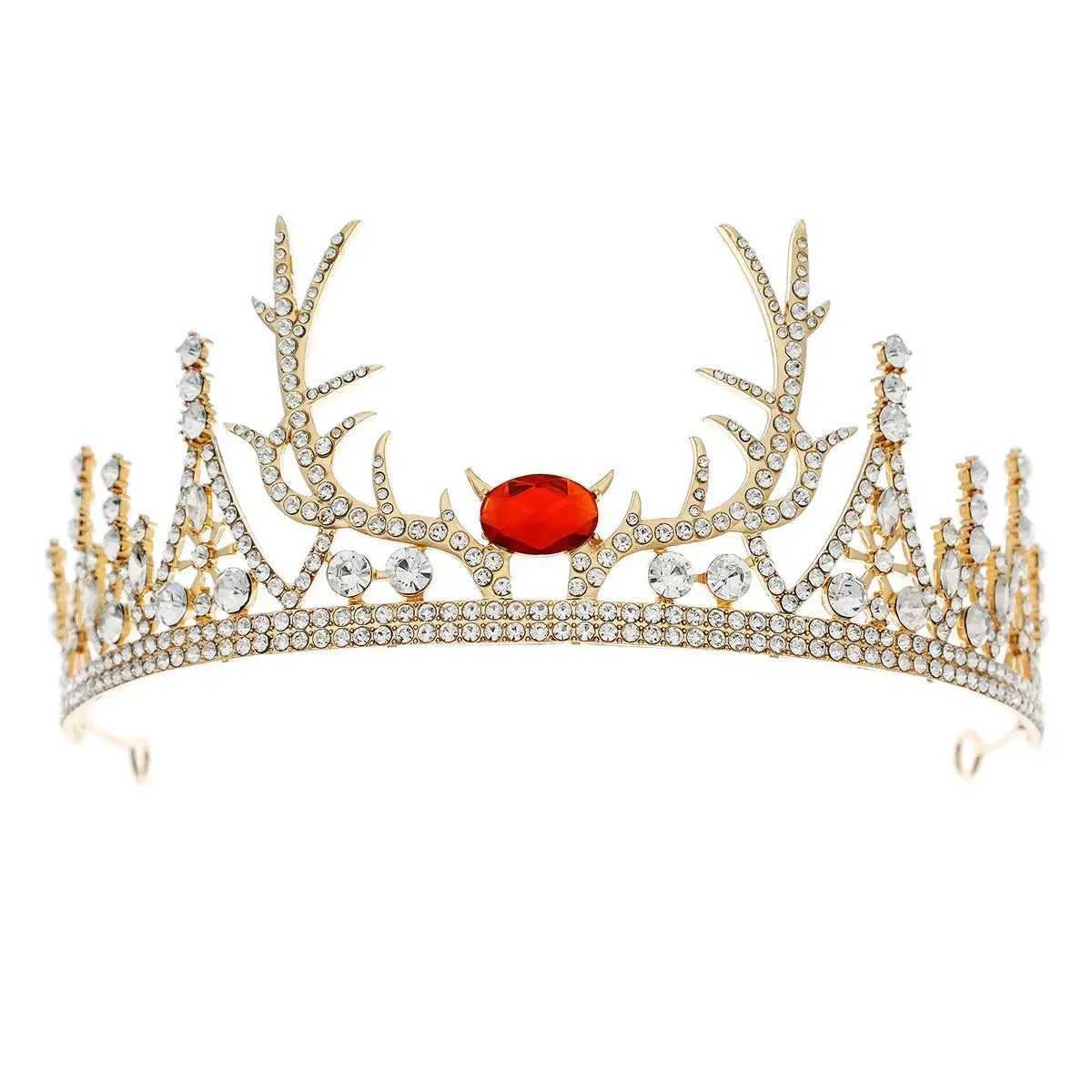 Customized Christmas Antler Crown Diamond Tiaras and Crown Crystal Hair Jewelry Gold Headpiece W241007
