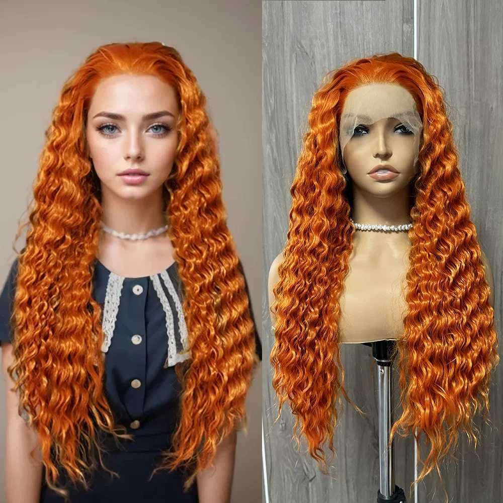Orange Wig Deep Curly Synthetic Lace Front Wig Glueless Ginger Orange Hair Natural Hairline Wig for Women Heat Resistant CosplayXJ241008