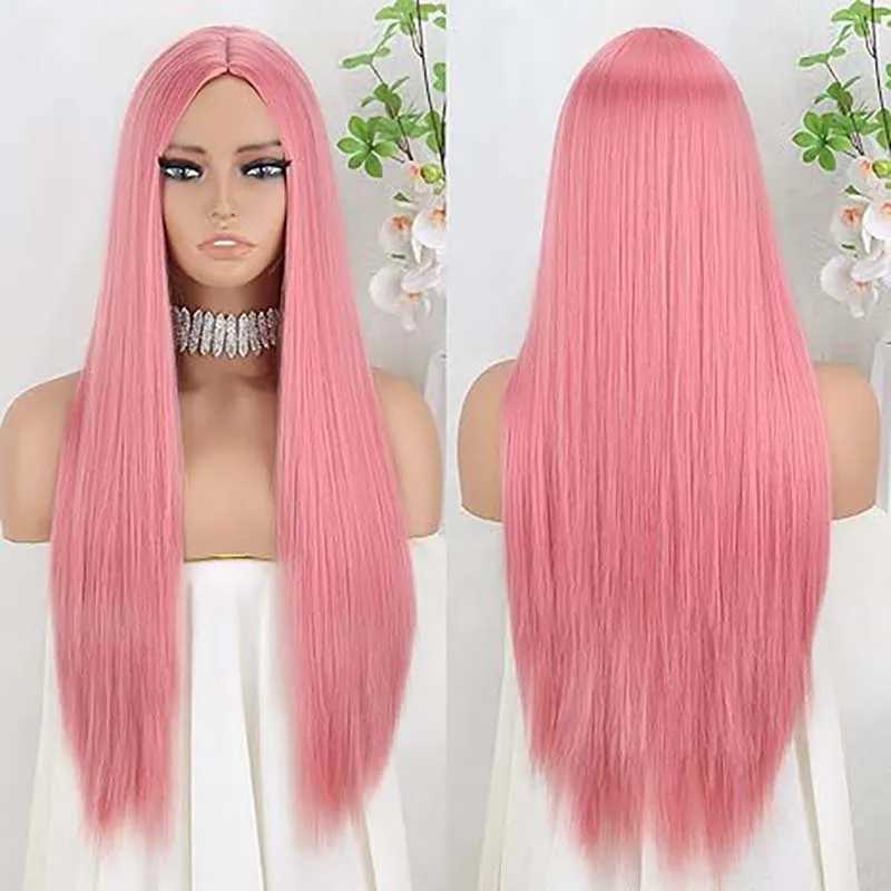Synthetic Pink Wig for Women Long Pink Wig Straight Pink Wig Natural Looking for CosplayXJ241008