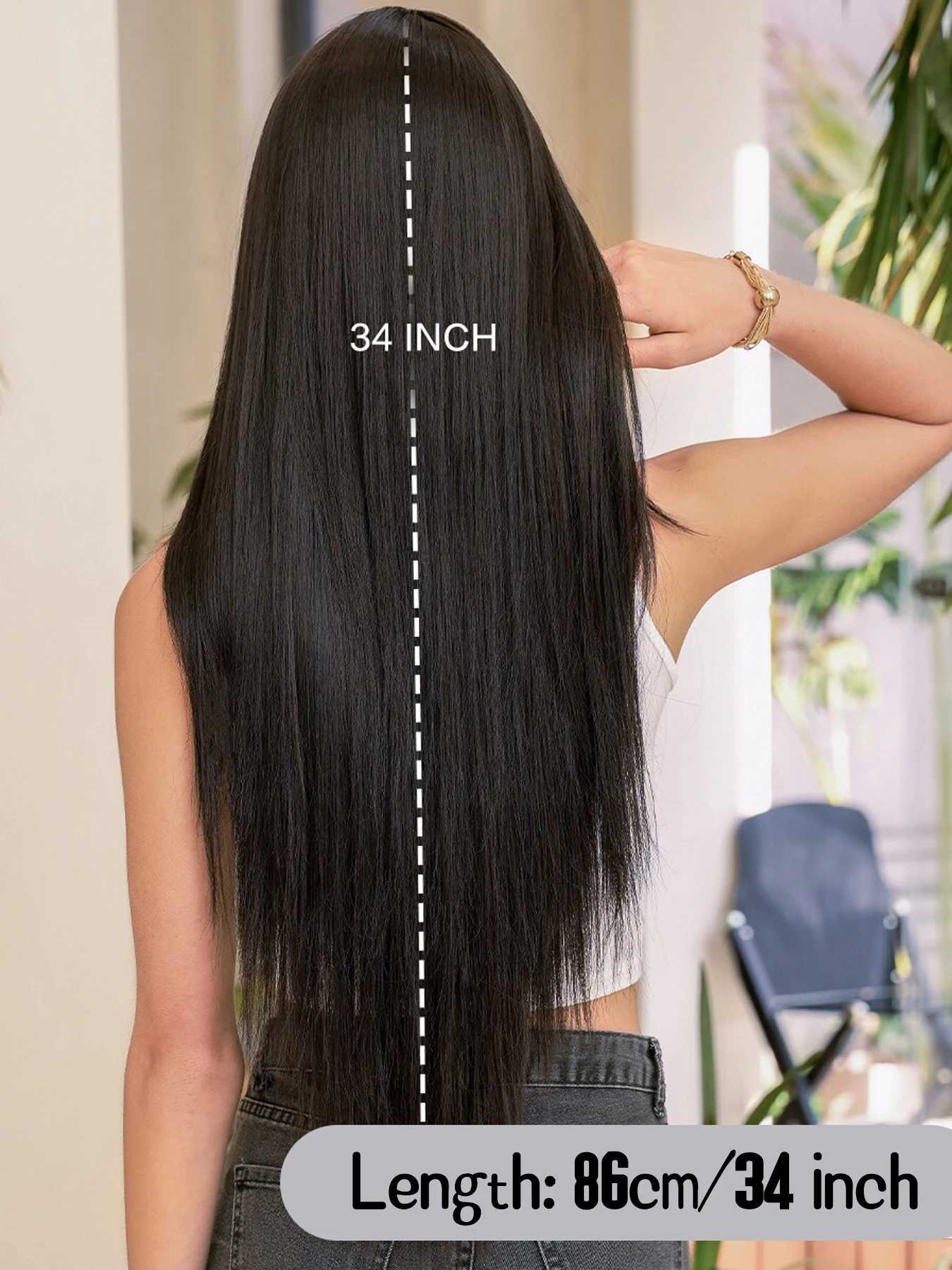 Long Silky Straight Synthetic Wigs with Bangs Black Cosplay Party Lolita Hair Wigs for Women Natural Heat Resistant WigXJ241008