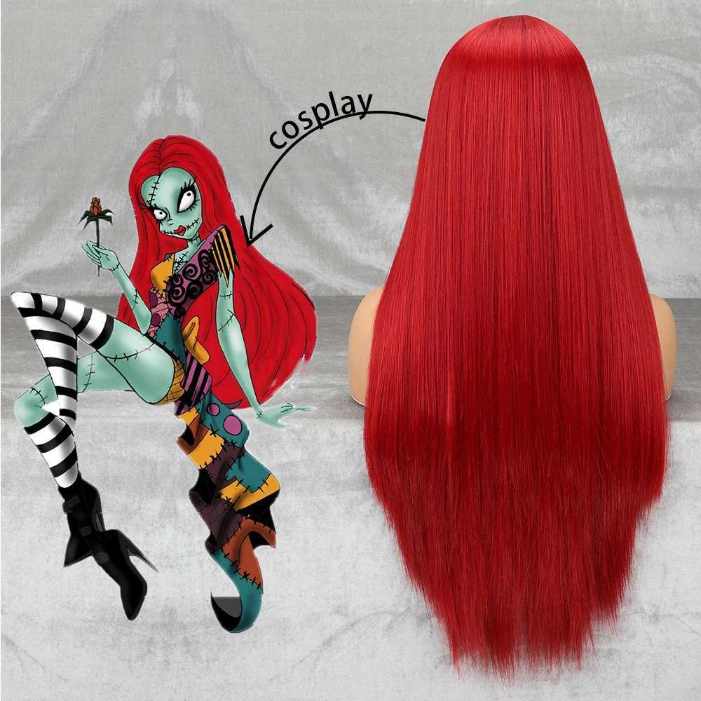Long Synthetic Red Wig Straight Middlepart Cosplay Wig For Girls Sally Red Dress Up Wig For Party Wig For Halloween WigXJ241008