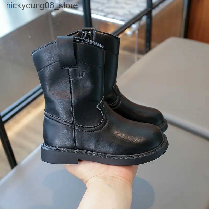 Boots New Childrens Boot Spring Autumn Versatile Retro Black Boots for Girl Non-slip Patchwork Kids Fashion Ankle Boots Side Zipper L240910