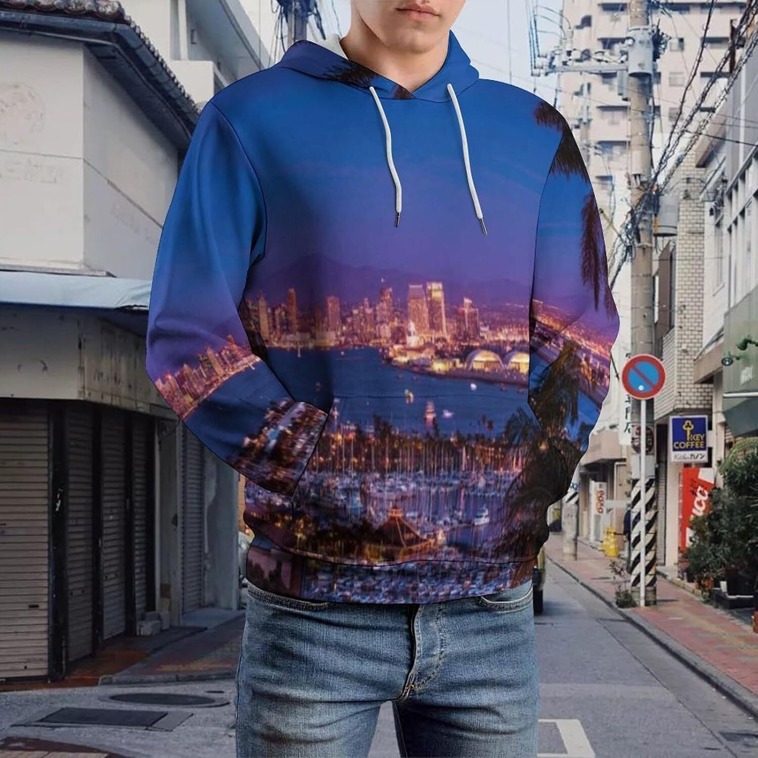 Hoodie for Mens Womens Mens Unisex Novelty Hoodies Modern Madrid Streets with Sky Landscape Big Old Town Heritage Hooded Sweatshirt Graphic Hoodies sw