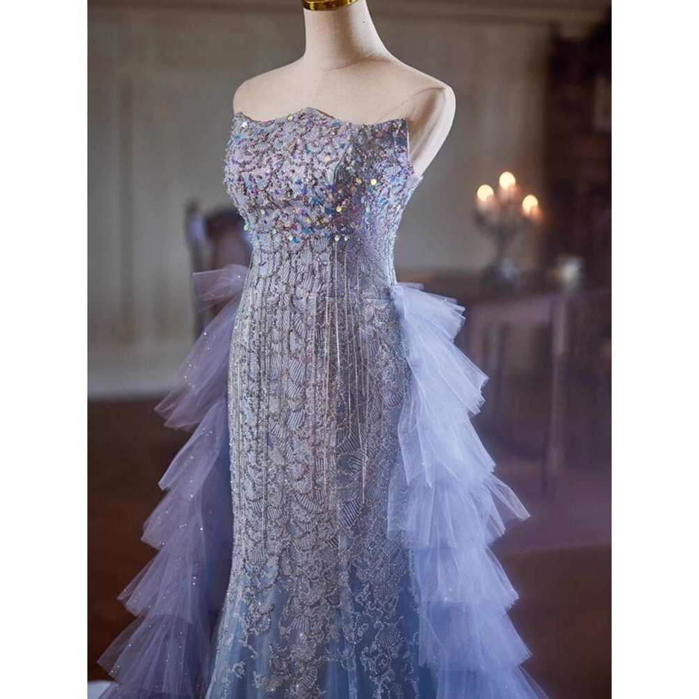 Real Picture Mexican Mermaid Formal Evening Dresses Strapless Beads iered Train Women Wedding Party Dress Prom Pageant Gown 2025