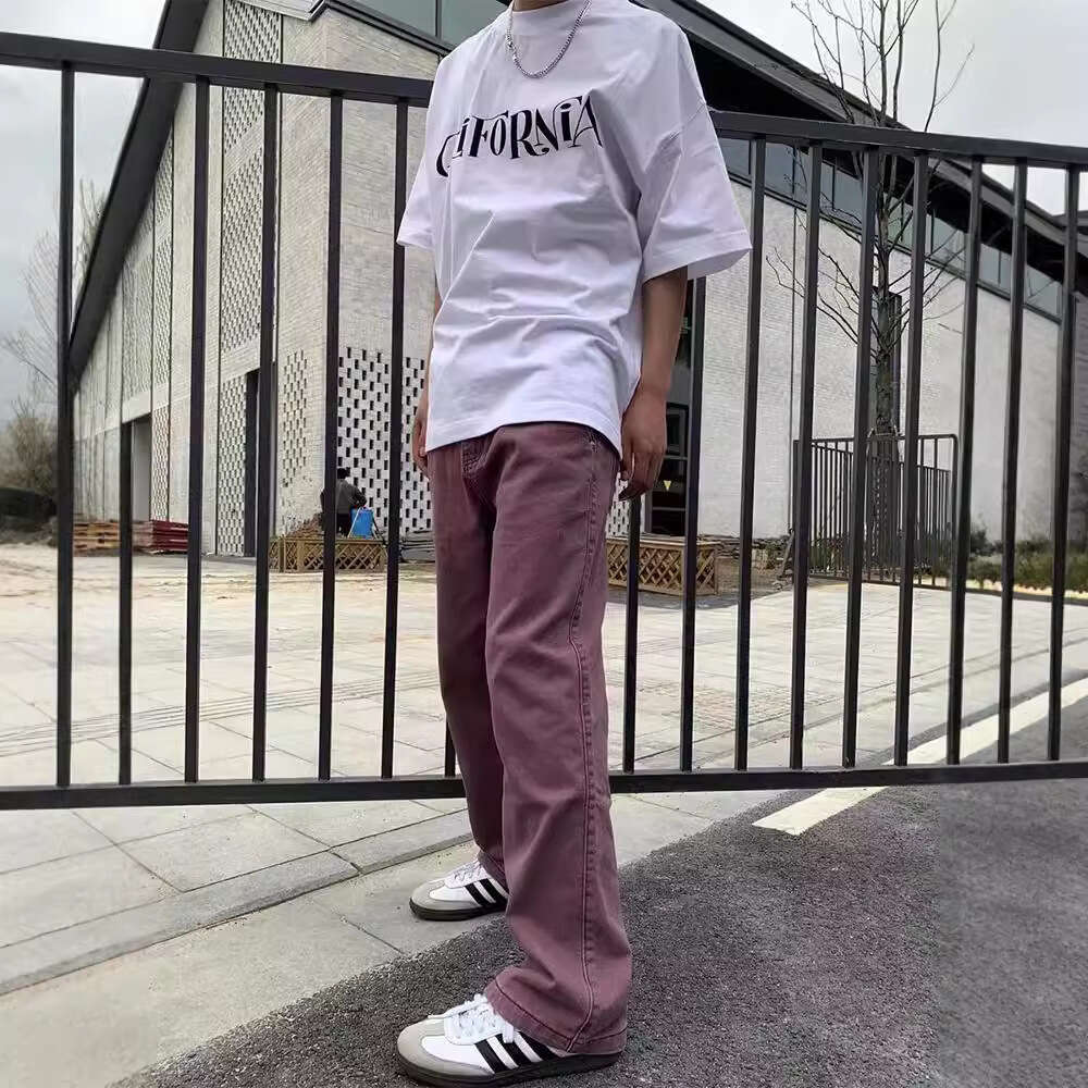 Summer Thin Micro Flared Pants Men's Retro American Jeans Cleanfit Straight Tube Loose Fit Men's Work Pants
