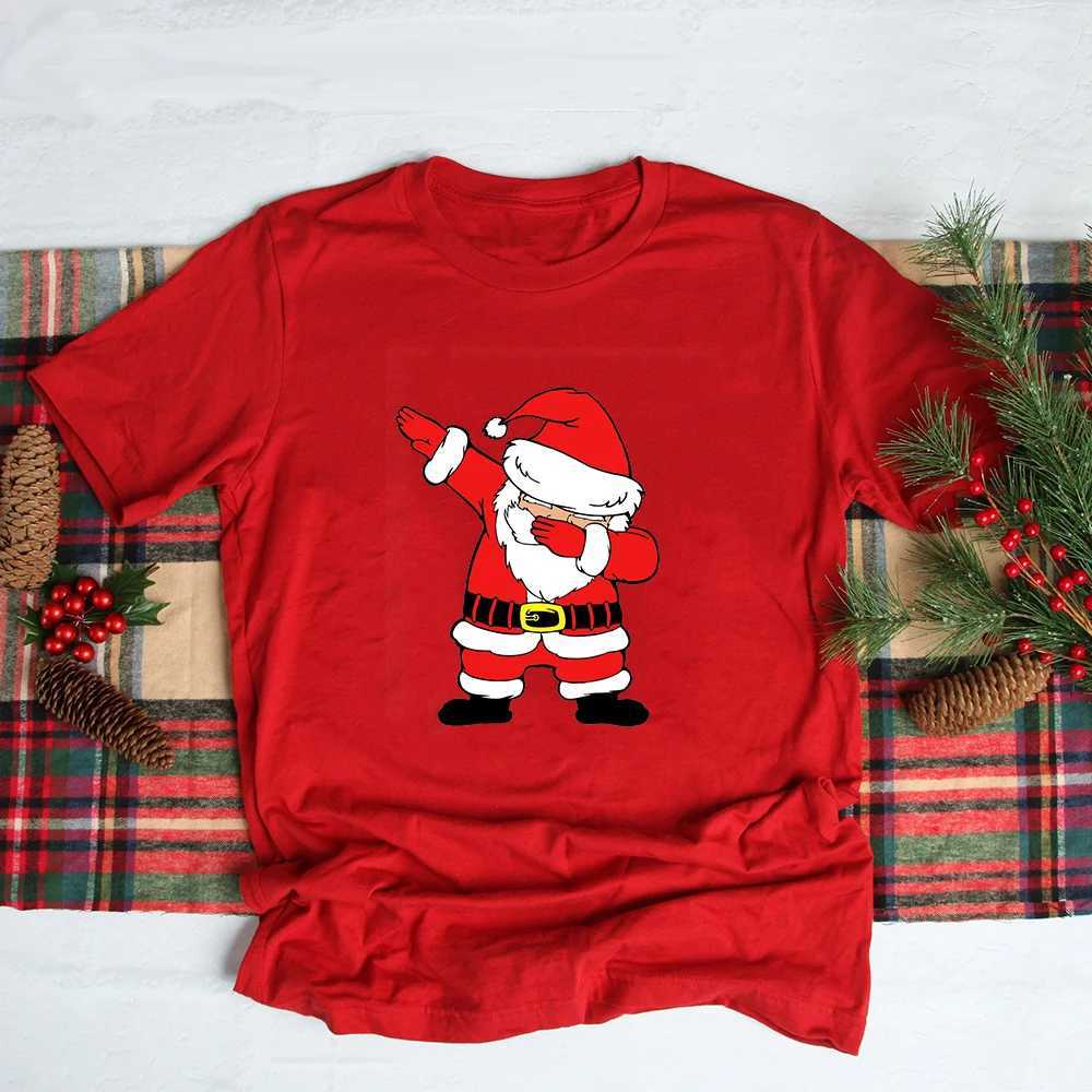 1 piece of family matching red T-shirt Santa Claus printed Christmas party costume mom and dad childrens T-shirt short sleeved T-shirt Christmas costu