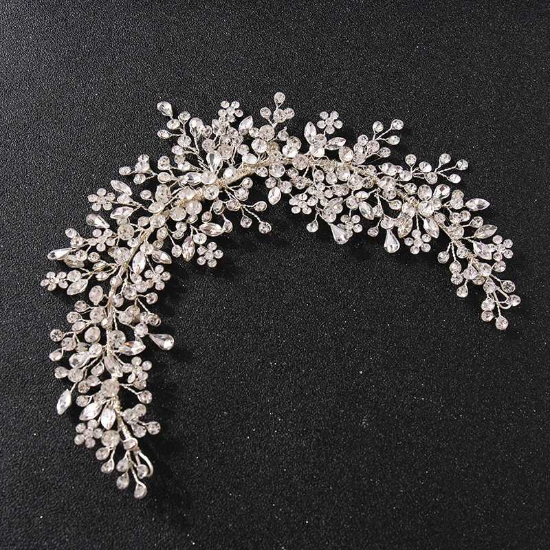 Fashion Wedding Headwear Silver Flower Leaf Crystal Head Band Bridal Wedding Hair Accessories New Womens Jewelry W241007