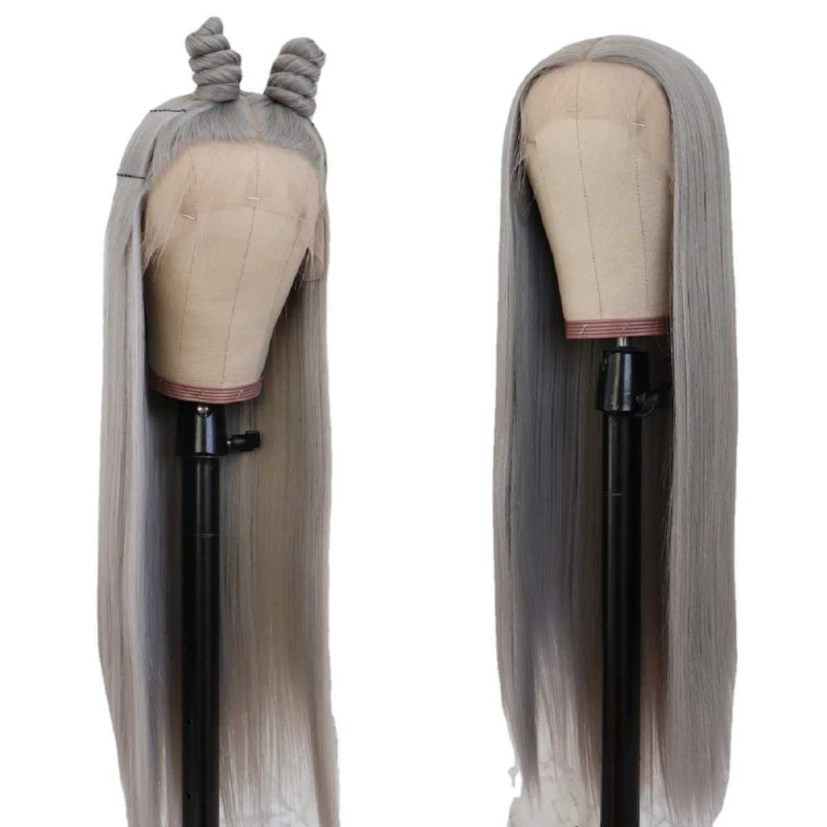 Silver Gray Long Straight Wig In The Natural Heat-Resistant Synthetic Wig Women Wear A Full Head Cover For Daily GatheringsXJ241008
