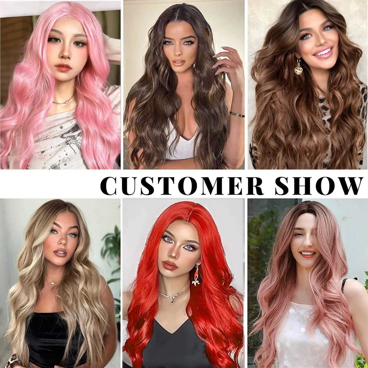 Synthetic Wig Wavy Lace Long Curly 28 Inch Middle Part Heat Resistant Fiber Colorful for Women Lady Girl Daily Party UseXJ241008