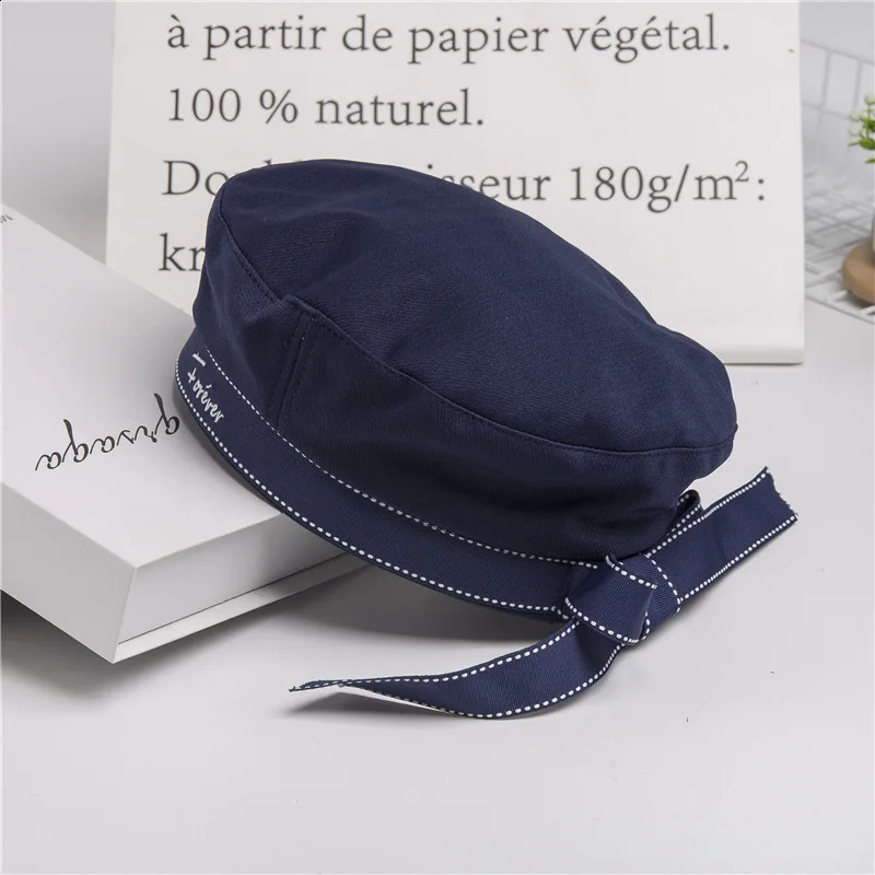 Womens Navy style Beret Sweet and Cute Bow Hat Cotton Outdoor Travel Gathering Together Female Painter Boina Hat 241007