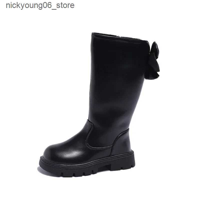 Boots Botas Platform Kid Boot Autumn/Winter 2023 Plush Fashion Princess Boot Bow Tie Long Boot Girl High Boots Medium Sized Kid Shoe L240910