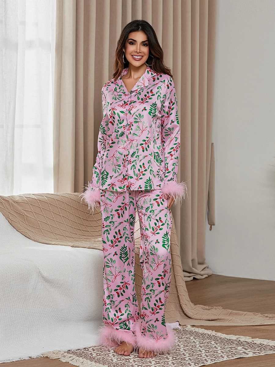 Mom and I Christmas pajama set with feather decoration 2 pieces of pajamas Pjs baby girl lounge pajamas W241008