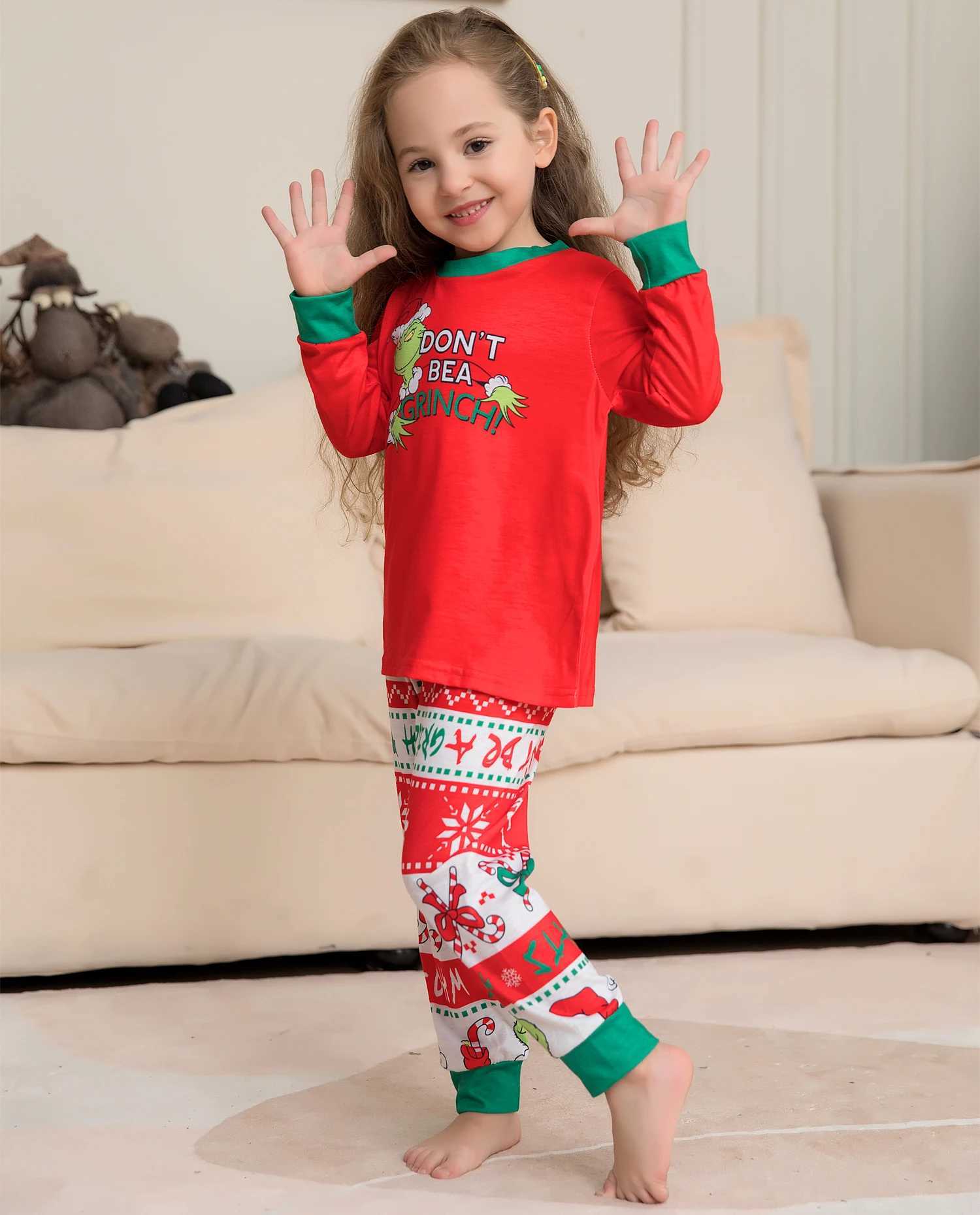 Monster Print Pajama Set Christmas Parent Child Set Long Sleeve Crew Collar Top W241008