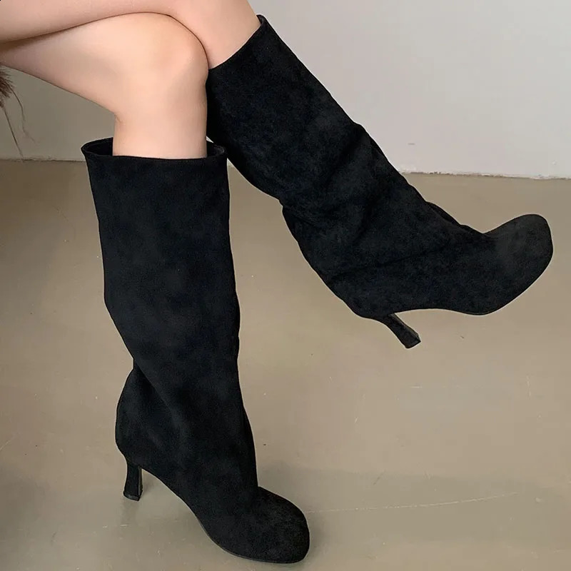 Long Socks Skating Shoes Womens Knee Modern Boots Fashion Round Toes Womens Long Boots Womens High Heels 241007