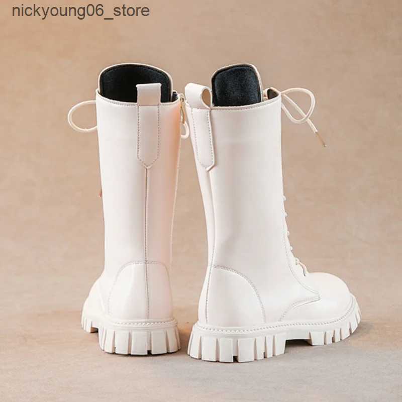 Boots Simple Children High Boots Korean Style Non-slip Black Boots for Girl Spring Autumn Versatile Kids Fashion Leather Long Boots L240910