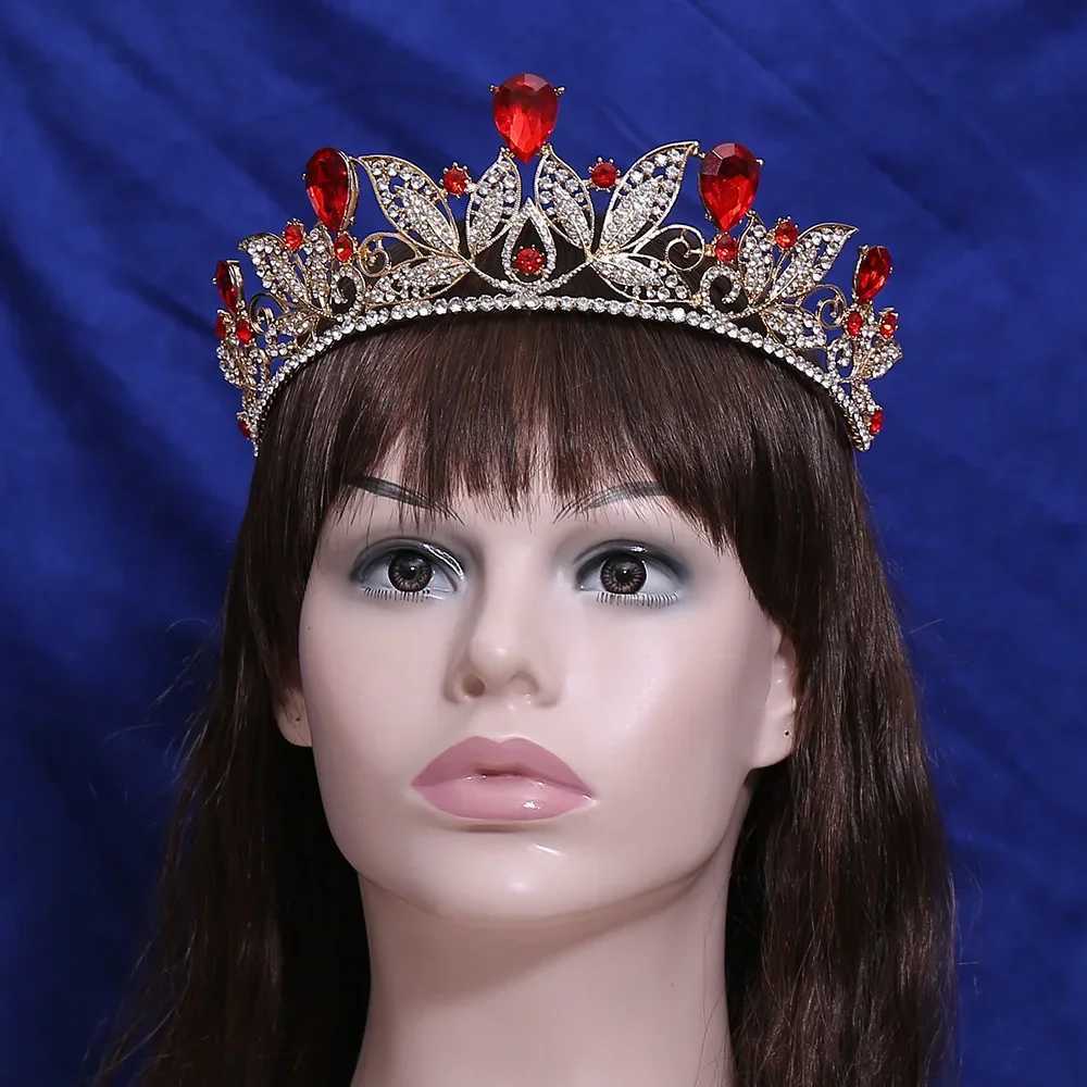 High quality crystal crown womens headwear with green leaf shaped rhinestones banquet wedding hair accessories bridal jewelry gifts W241007