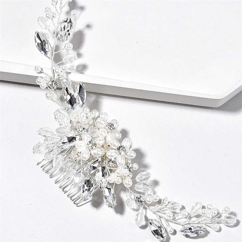 Crystal wedding bridal hair jewelry suitable for parties handmade headwear for women pearls crystal hair combs hair accessories W241007