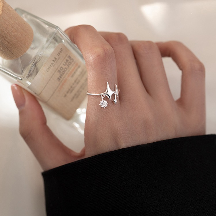 four pointed star for women, 2024 new trendy irregular tassel index finger ring