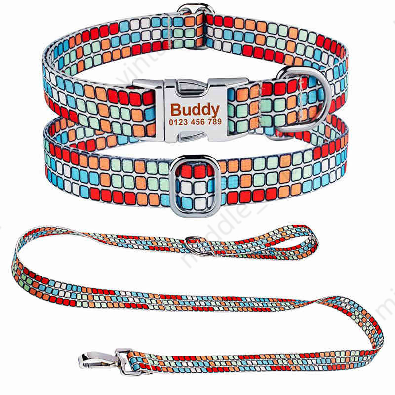 Beautiful Japanese Style Collar, Pull-on Nylon For Medium Large Dogs, Dog Leash, Pet Collar Chain, Metal Buckle And Traction Rope