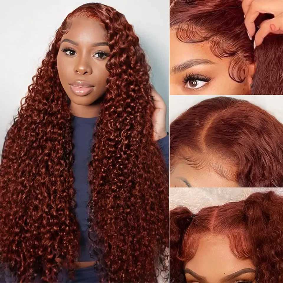 30 34 38 Inch Reddish Brown Deep Wave Frontal Wig 13x4 13X6 HD Lace Frontal Wig Colored Curly Lace Closure Front Human Hair WigsXJ241008
