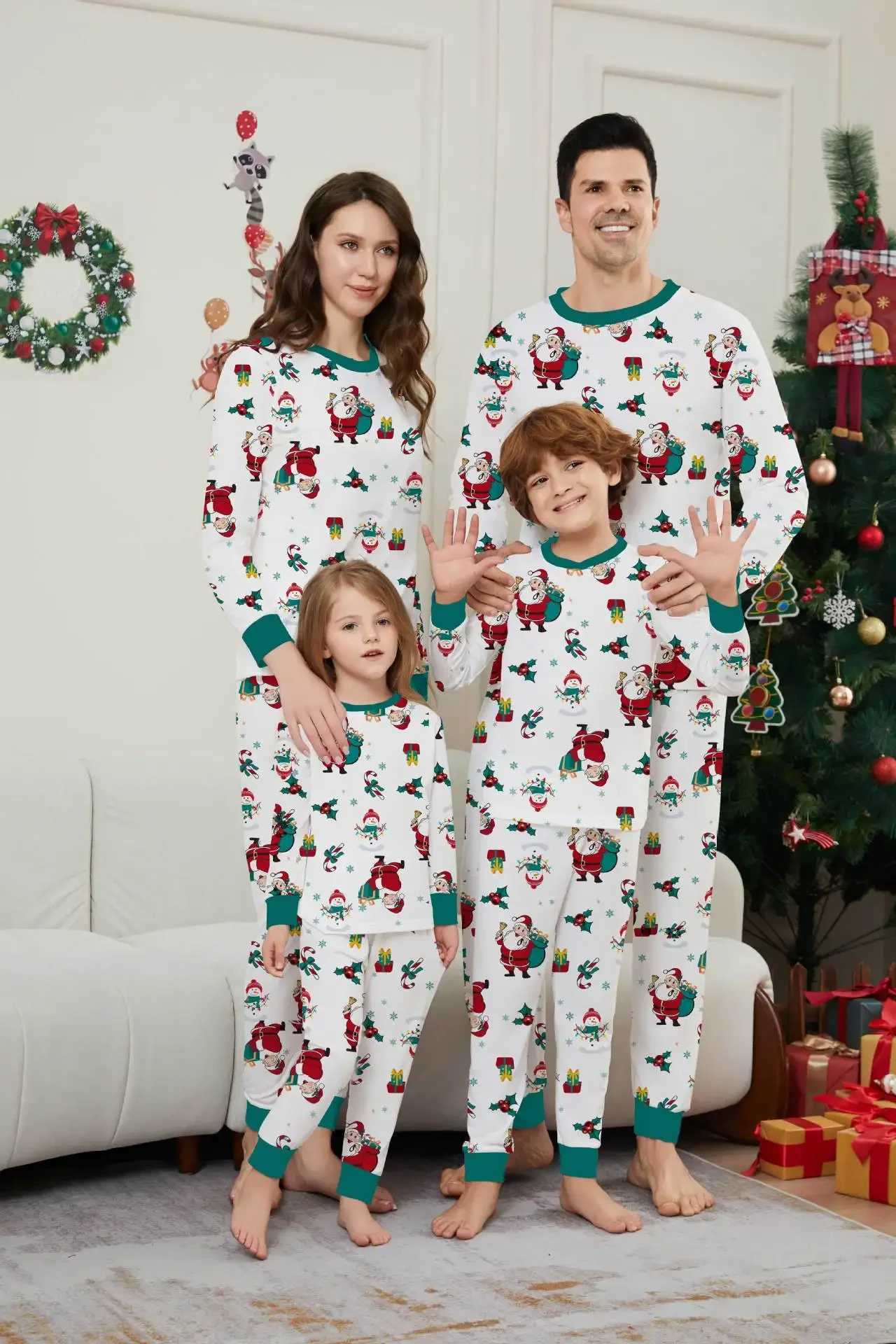 Christmas gifts adult and child matching clothing complete set of printing 2-piece set Christmas pajamas set cute and warm pajamas family appearance p