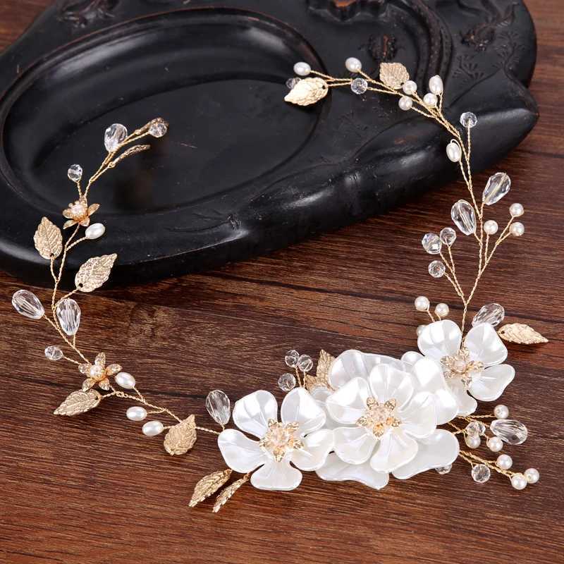AiliBride Flower Crystal Pearl Headband for Wedding Tiara Bridal Hair Vine Handmade Female Bridal Hair Decoration Jewelry W241007