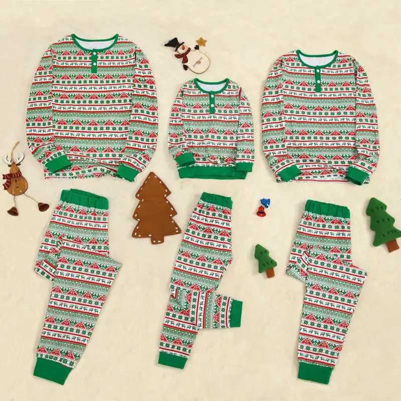 Christmas Parent Child Clothing Three Couple Family Set Cartoon Printed Christmas Deer Long Sleeve+Pants Pajama Casual Set W241008