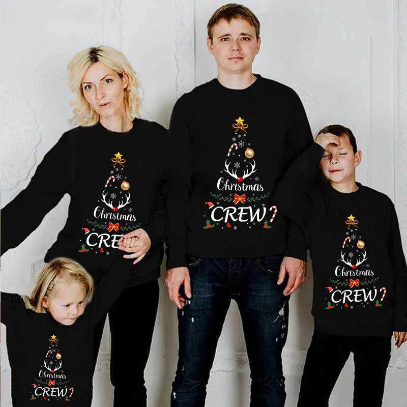 Family matching sweatshirt Christmas tree letter printing long sleeved round neck casual drawstring sweatshirt 2024 W241008