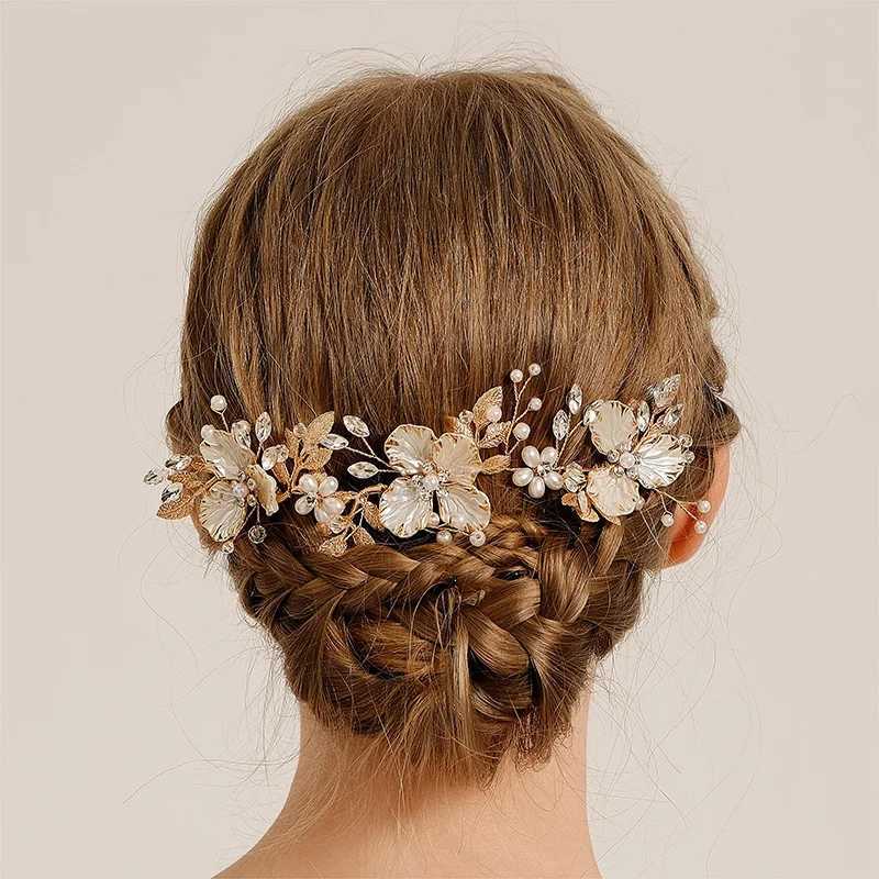Fashionable crystal pearl hair clip womens luxury rhinestone hair clip brides wedding sparkling metal hair clip W241007